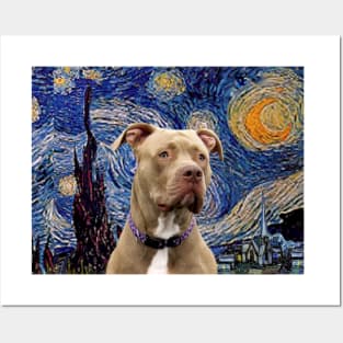 Pit Bull in Adaptation of Starry Night by Van Gogh Posters and Art